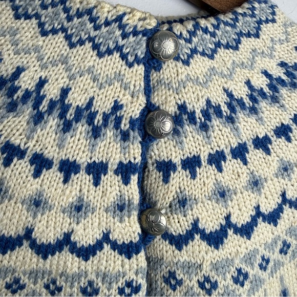 Vintage William Schmidt Norwegian Wool Sweater Blue Nordic Fair Isle Cardigan - Picture 9 of 9